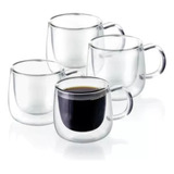 Jogo 4 Xicaras Café Chá Alça Parede Dupla Vidro 80ml