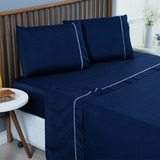 Jogo 4pçs Lençol Roupa Cama Casal Box 400 Fios Ponto Palito