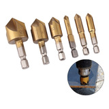 Jogo 6 Brocas Escareadoras Chanfrar Madeira Aluminio 6 19mm