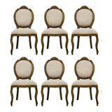 Jogo 6 Cadeiras De Jantar Medalhão Entalhada Clássica Lisa