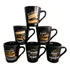 Jogo 6 Caneca Tulipa Café Chá Porcelana Preta Frases Dourada