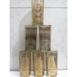 Jogo 6 Copos Altos 14 Cm Filetados Em Ouro Antigo Água suco