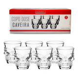 Jogo 6 Copos Caveira Vidro Shot Dose Vodka Skull Bar Tequila