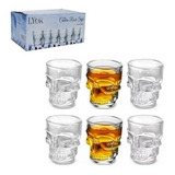 Jogo 6 Copos Caveira Vidro Shot Dose Vodka Skull Tequila Bar