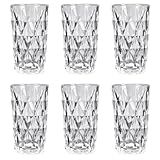 Jogo 6 Copos Diamond Agua Suco Drink Transparente 350ml Alto Vidro Resistente Mesa Posta