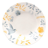 Jogo 6 Prato Fundo 21 5 Cm Bem Te Vi Bionna Cor Amarelo Azul Off White Florido Pássaros