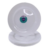 Jogo 6 Pratos Raso Duralex Liso Branco Vidro Temperado 24cm