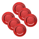 Jogo 6 Sousplat Redondo Primer Plástico Vermelho 33cm Lyor