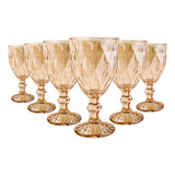Jogo 6 Taças Diamond Bico De Jaca Dourado Água Vinho 300ml