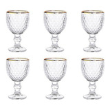 Jogo 6 Taças Licor 50ml Bico De Abacaxi Borda Dourada Lyor C