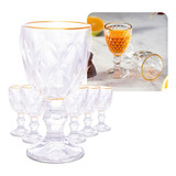 Jogo 6 Taças Licor Fio De Ouro De Vidro Diamond Luxo Lyor