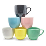 Jogo 6 Xicara Café Chá Chocolate Porcelana 170ml Cores