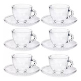 Jogo 6 Xícaras Café 90ml Bolinha Pearl Vidro Pires Redondo