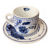 Jogo 6 Xícaras Café C Pires Cerâmica Borboleta Listra Floral