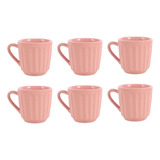 Jogo 6 Xícaras Caneca De Porcelana 150 Ml Alta Durabilidade Cor Rosa