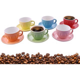 Jogo 6 Xícaras De Café 210ml Chá Com Suporte Pires Coloridas Cor Colorido