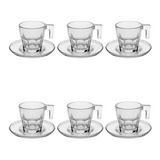 Jogo 6 Xícaras Vidro Café Expresso 80ml Com Pires 12pçs