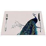 Jogo Americano De Pavão Conjunto De 4 Vintage Azul Elegante Colorido Pavão Resistente Ao Calor Para Mesa De Jantar Antiderrapante 45 7 X 30 5 Cm