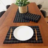 Jogo Americano Mesa Posta Kit C 7 Peças Grid Tear Algodão Cor Preto