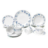 Jogo Aparelho De Jantar Mayara Em Porcelana 20 Peças Cor Branco E Azul Hauskraft