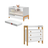 Jogo Berço Americano Grade Removível Com Cômoda 3 Gavetas E Colchão Infantil Para Quarto Bebê Menino E Menina Cor Branco