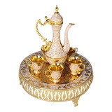 Jogo Bule C 6 Xícaras Decoração Turco Gold Dourado Rosa