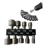 Jogo C 9 Soquete Canhao Parafusadeira 5mm A 13mm Sextavado