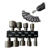 Jogo C 9 Soquete Canhao Parafusadeira 5mm A 13mm Sextavado