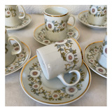 Jogo Café Porcelana Steatita 12 Peças Florido E Ouro