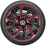 Jogo Calota Esportiva Aro 14 Volkswagen VW Gol Voyage Parati Up Polo Golf Fox Bora DS4 Vermelho E Preto Emblema Resinado