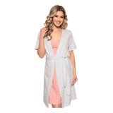 Jogo Camisola Com Robe Margaridas Alça Click Luna Cuore
