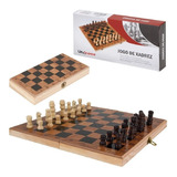 Jogo Classico Tabuleiro Xadrez Maleta Madeira Dobrável 30cm