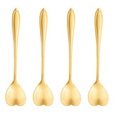 Jogo Colher Chá Inox 4 Peças Buffet Heart Dourado 28299