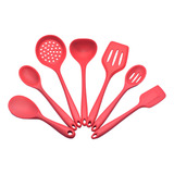 Jogo Colher Escumadeira Espátula Concha Belakaza Silicone 7 Peças Cor Vermelho