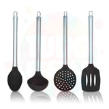 Jogo Colher Silicone Inox Colher escumadeira concha espátula