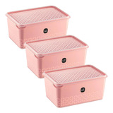 Jogo Com 3 Potes Multiuso Com Tampa 2 Litros Rosa Cozinha Uz