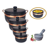 Jogo Com 4 Panelas De Pedra Sabão Pilão Almofariz