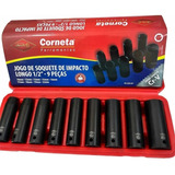 Jogo Com Soquete Impacto Longo 1 2 9pecas 10 A 22mm Corneta