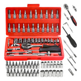 Jogo Combo De Chave De Fenda Philips Soquete Completo Marca Quicko Kit 46 Peças De Aço Crv 1 4 Maleta Cor Vermelho