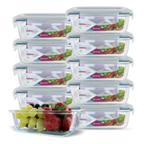 Jogo Conjunto 10 Potes Vidro Hermético Tampa Plástico 370ml Cor Azul