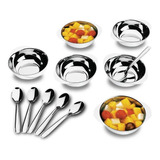 Jogo Conjunto De Sobremesa Inox 12 Peças Com Colher E Tigela