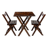 Jogo Conjunto Dobravel 60x60cm 2 Cadeiras Madeira Dobravel