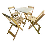 Jogo Conjunto Mesa Bar Dobrável 70x70 C 4 Cadeiras Madeira