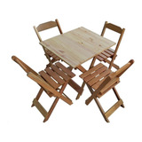 Jogo Conjunto Mesa Dobrável 70x70 C 4 Cadeiras Madeira