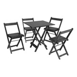 Jogo Conjunto Mesa Dobrável 70x70 C 4 Cadeiras Madeira