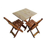 Jogo Conjunto Mesa Madeira Dobrável 70x70 C 2 Cadeiras