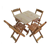 Jogo Conjunto Mesa Madeira Dobrável 70x70 C 4 Cadeiras
