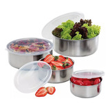 Jogo Conjunto Tigelas Aço Inox 4 Peças Potes Bowl C Tampa