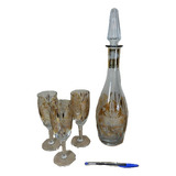 Jogo Cristal Âmbar Antiguidade Vintage 1 Licoreira 3 Taças