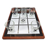 Jogo Da Velha Shot Drink Tabuleiro Mdf 9 Copos Vidro 18